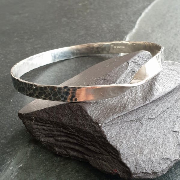 Sterling Silver Mobius Bangle, Dimple Texture Bangle