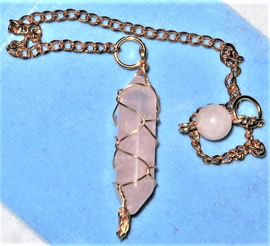 Rose Quartz Pendulum and Velvet Pouch. Free UK Postage.