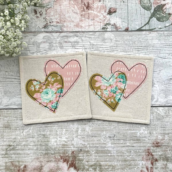 Set of 2 heart coasters, Spring table decor