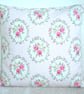 Cushion Cover Floral Stripe 16" Pink Yellow Roses