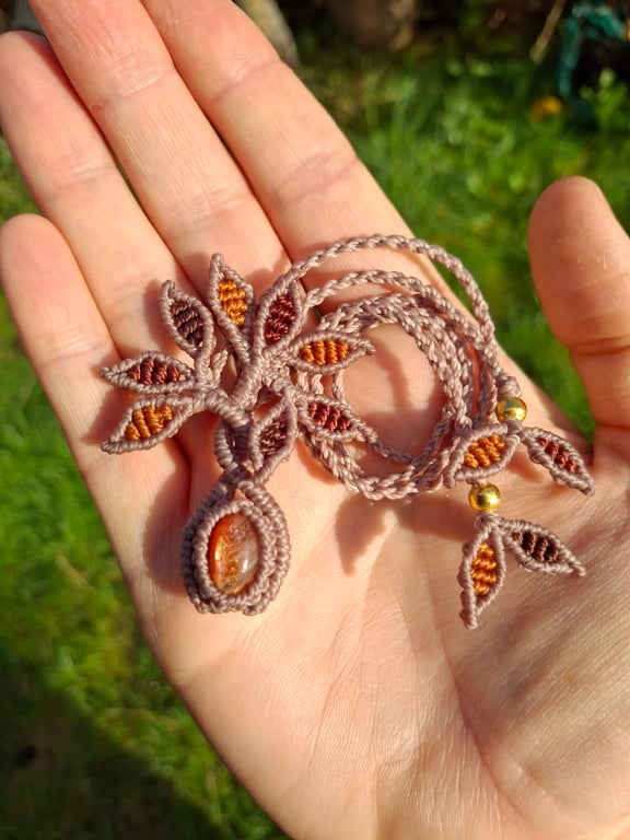 Sunstone Macrame Baby Tree Pendant 