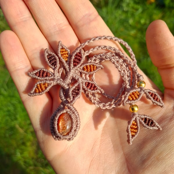 Sunstone Macrame Baby Tree Pendant 
