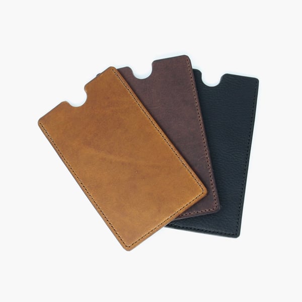 Leather phone sleeve for iPhone11; choice of black, brown or tan leather