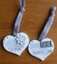 Pair of Hanging Heart Christmas Decorations - Blue - Image 2