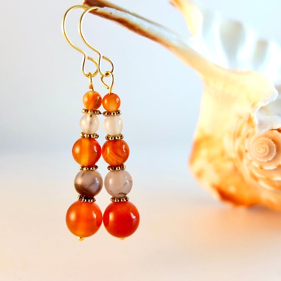 Carnelian And Dragon Vein Agate Earrings - Handmade In Devon - Free UK P&P