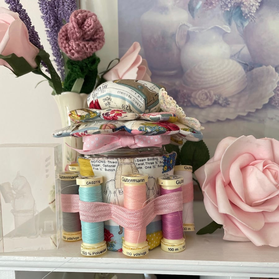 Vintage Fabric Sewing Jar