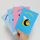 Pack of 4, cute animal greetings cards