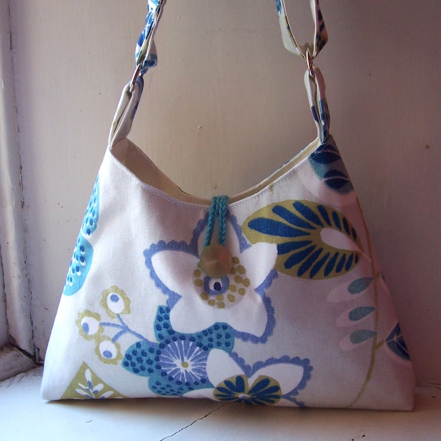 Textile shoulder bag in white, lime, blue, grey and turquoise - Charlestown