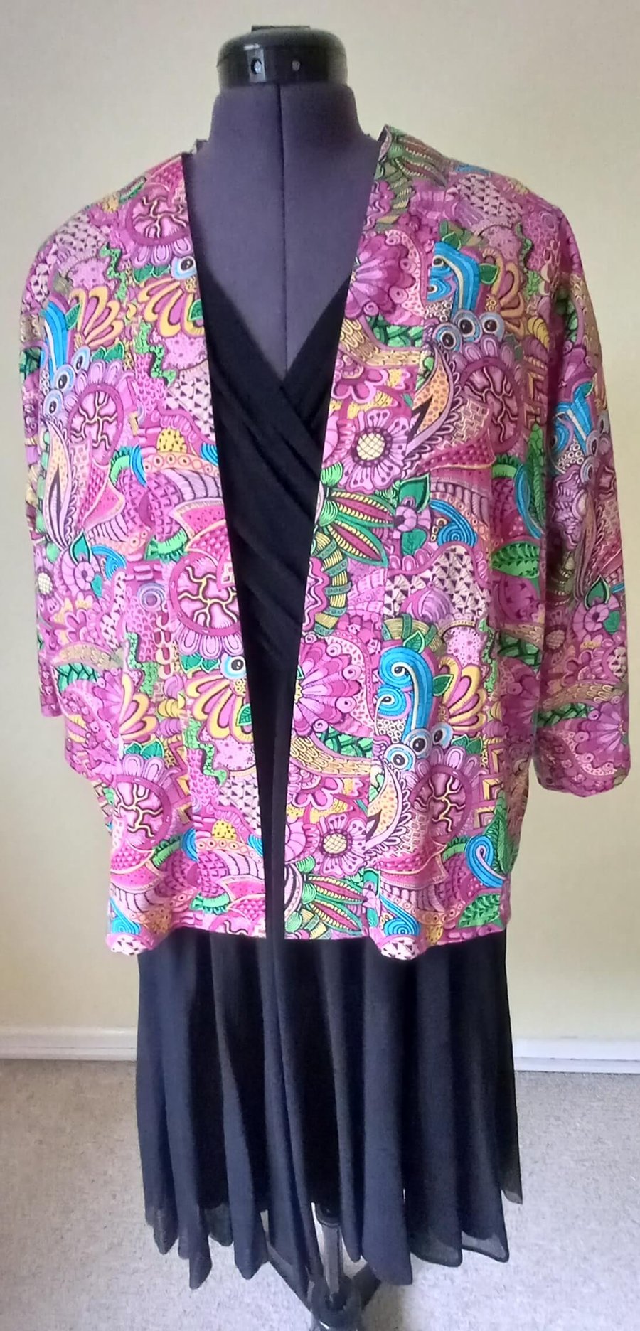 Kimono Style Jacket - Bright Pink Florals - size medium