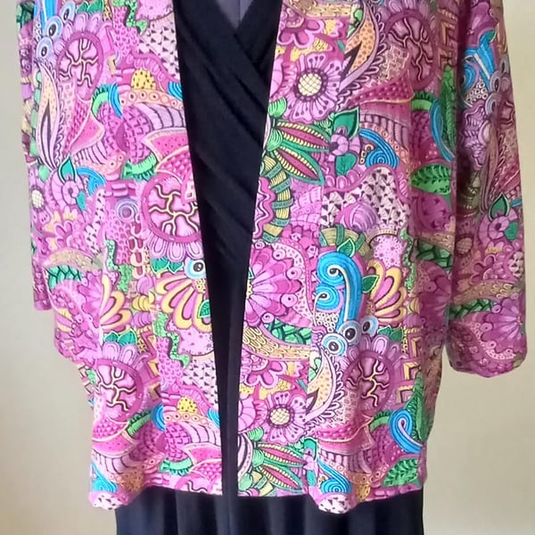 Kimono Style Jacket - Bright Pink Florals - size medium