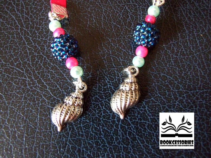 Sea Shells Charm Ribbon Bookmark with Beaded Beads & Pearl Beads