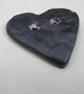 Medium Coal Black Leaf Sprig Texture Heart Shaped Ceramic Button - Image 2