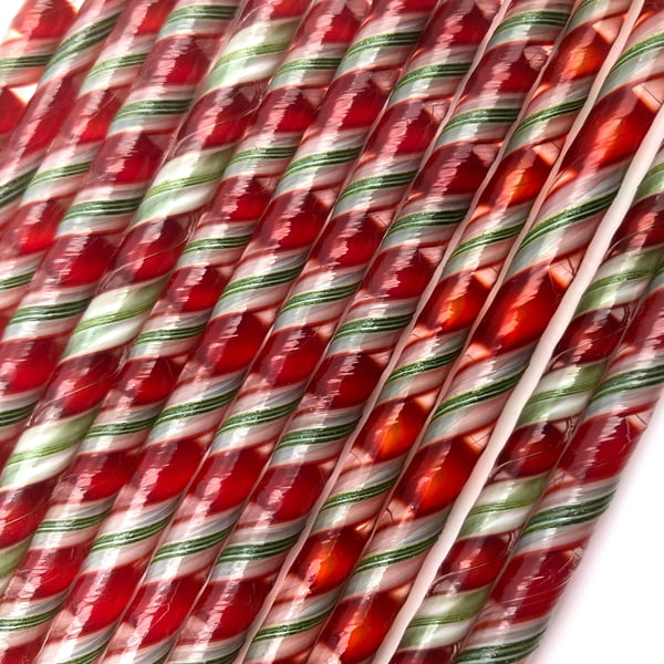 Twisted cane 12cm Red White Green pack Bullseye 90 coe glass Vitrigraph twisties