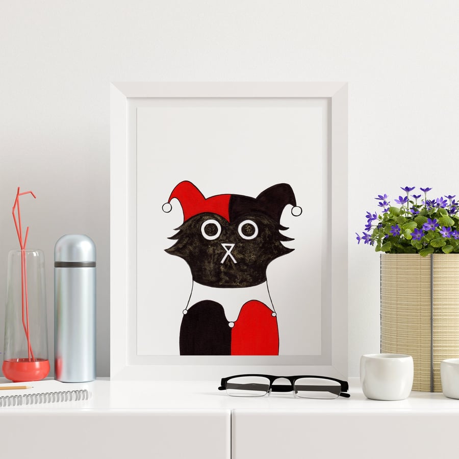 Superhero Print, Black Cat Wall Art Print, Harley Quinn, Superhero Cat Art, Kids