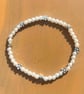 Handmade Small Pearl-Look Beaded Bracelet with Silver-Tone Accent