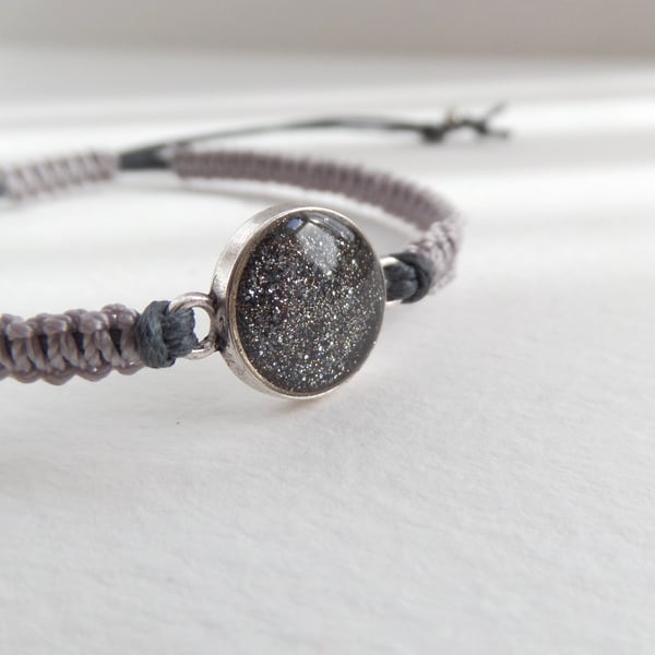 Grey Bracelet, Cord and Tibetan Silver Bracelet.