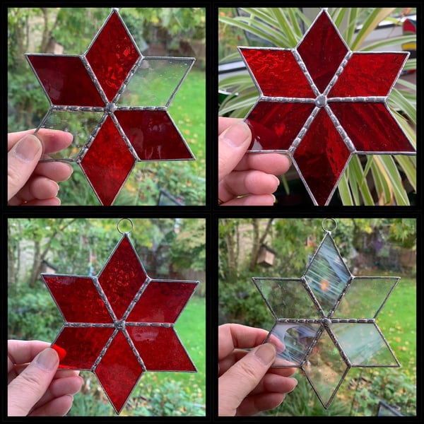 Stained Glass Snowflake Star Suncatcher with bead solder