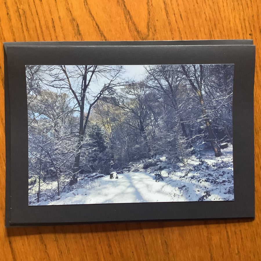 Handmade photo card of a snowy view of Northumberland Park