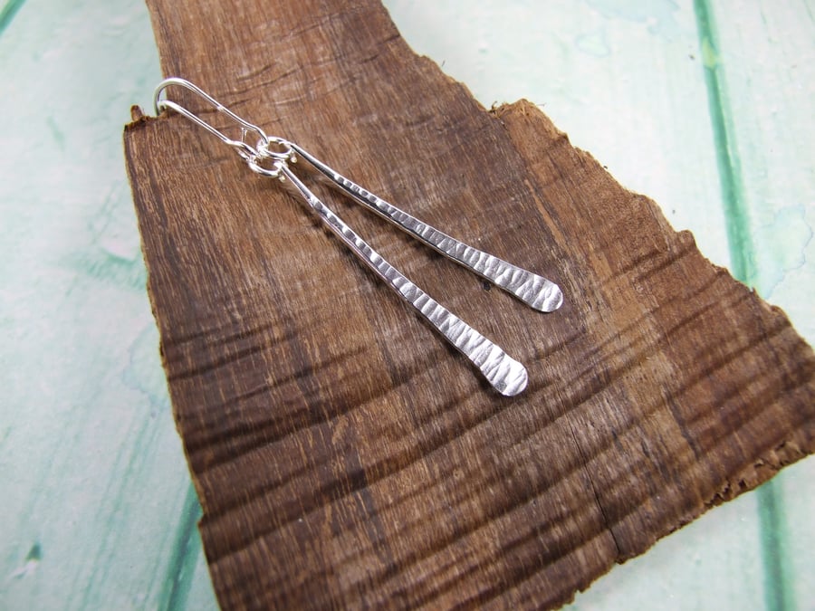Earrings, Line Textured Finish Sterling Silver Dropper