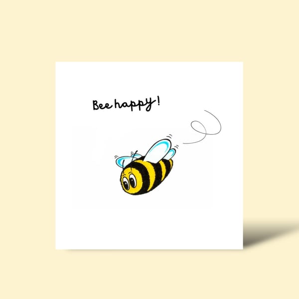 Bee Happy Greeting Card: Bumble Bee Pencil Illustration (221)