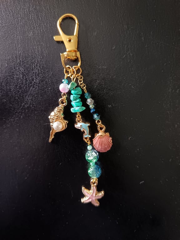 Gold nautical themed beaded bag charm 
