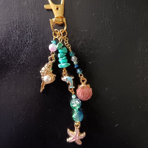 Gold nautical themed beaded bag charm 