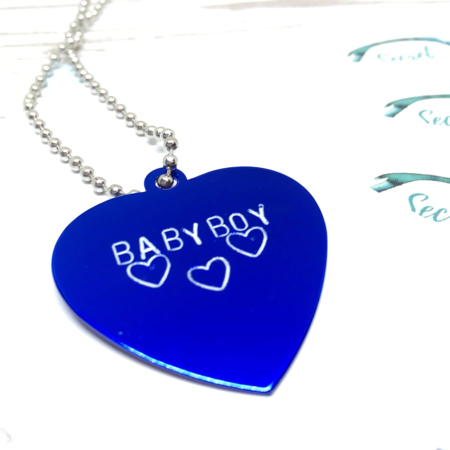 Blue Baby Boy heart necklace, BabyBoy, MDLB, Ddbb, Ddlb, Mens Necklace