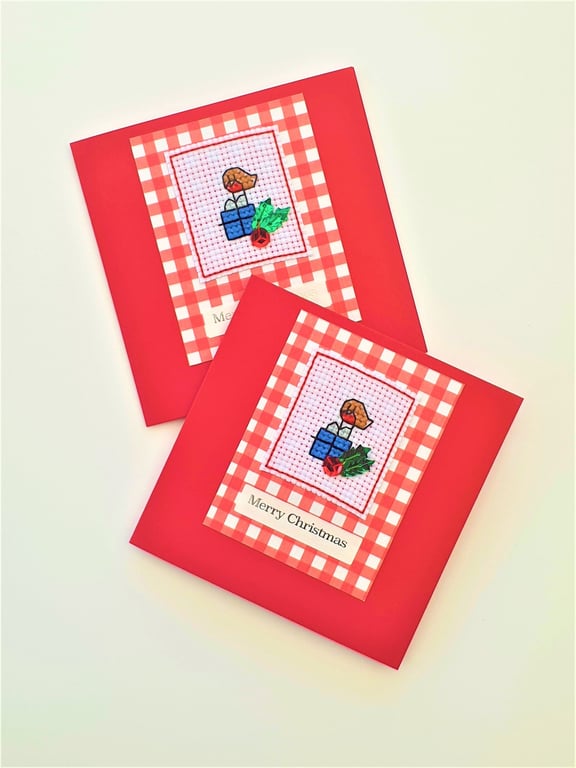 Christmas Robin cross stitch cards pack of 2 with 'Merry Christmas' wording