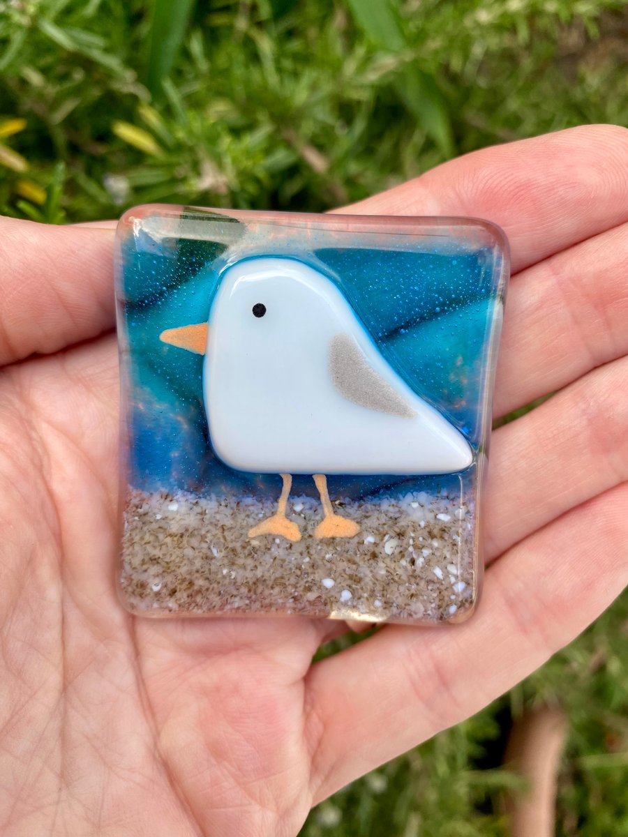 Fused glass seagull fridge magent decoration 
