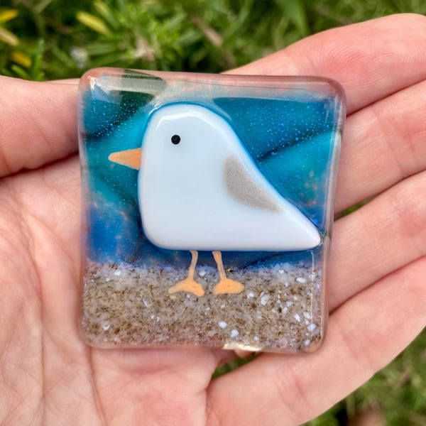 Fused glass seagull fridge magent decoration 