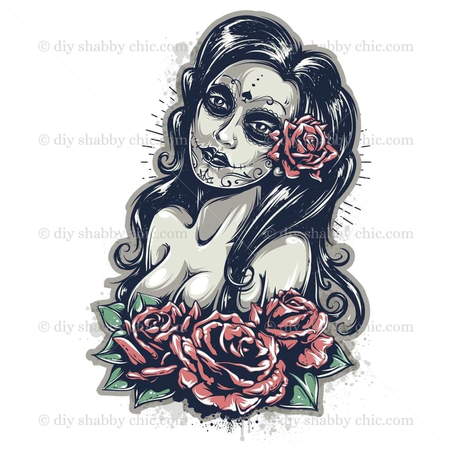 Waterslide Furniture Decal Vintage Image Transfer Shabby Chic Day Of The Dead