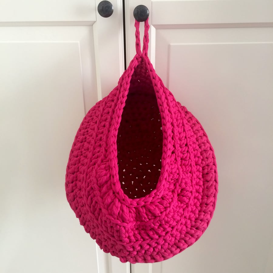 Large crochet hanging basket -  hot pink