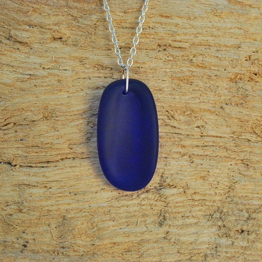 Blue beach glass pendant