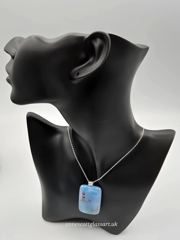  Lighthouse Fused Glass Pendant with Sterling Silver Findings