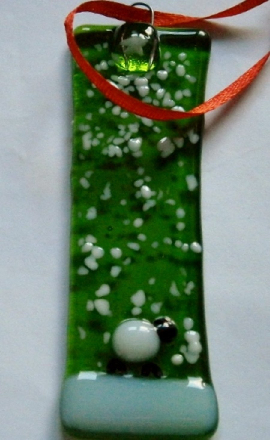 Fused glass Snowy tree Christmas decorations with sheep