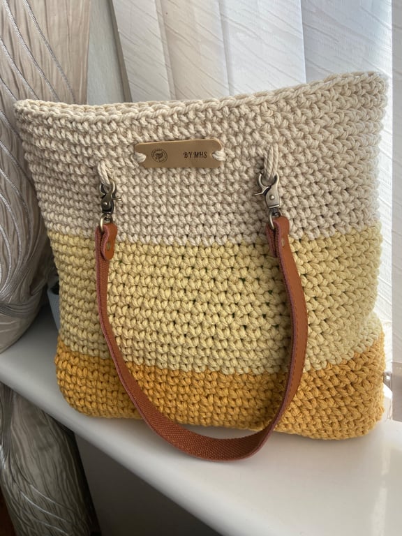 Handmade macrame crochet tote shoulder bag 