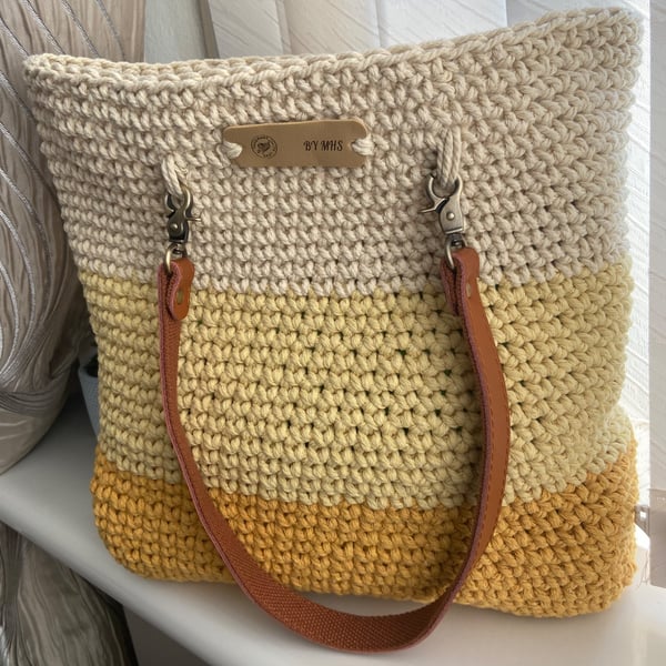 Handmade macrame crochet tote shoulder bag 