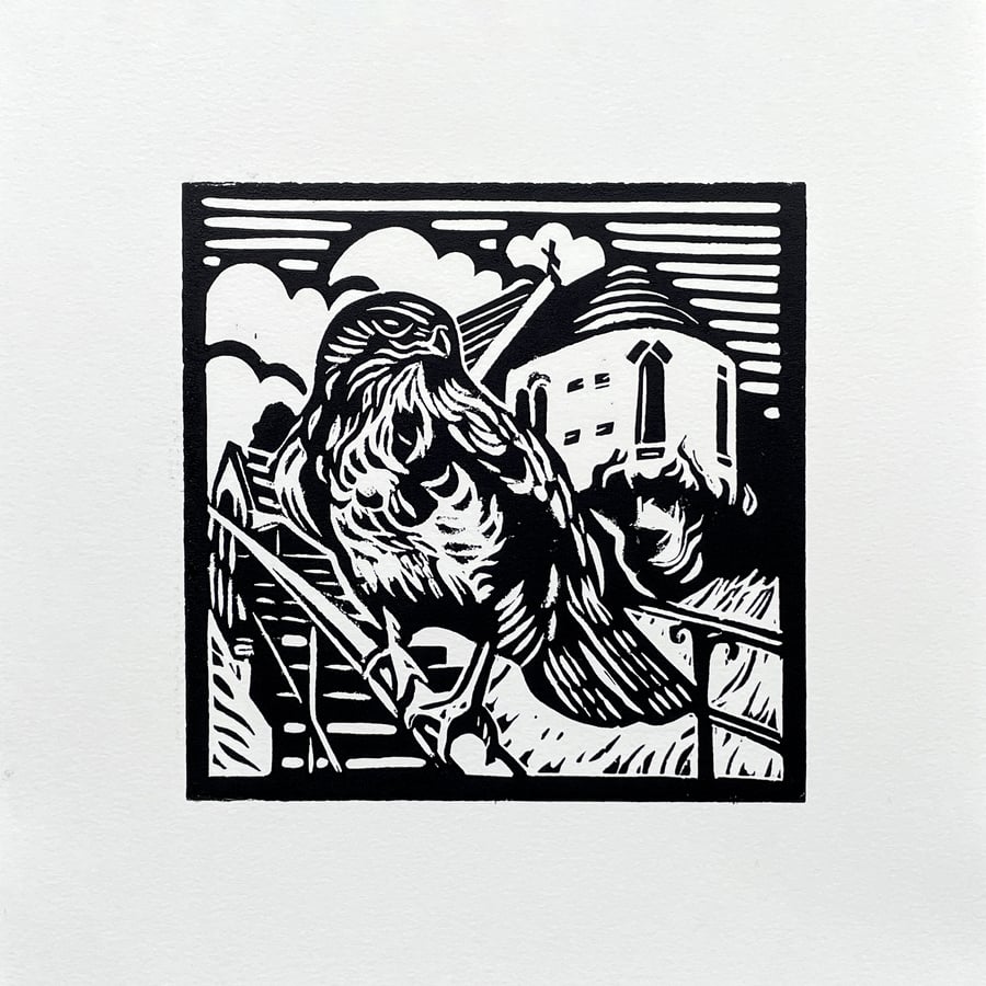Burton Joyce Buzzard - linocut print