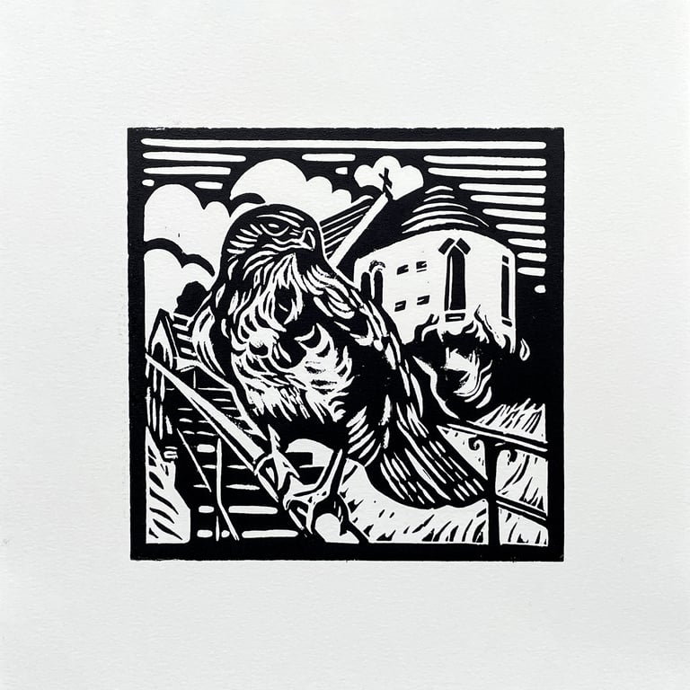 Burton Joyce Buzzard - linocut print