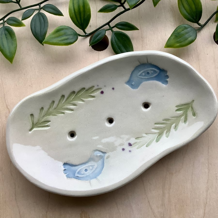 Blue bird and Rosemary soap dish