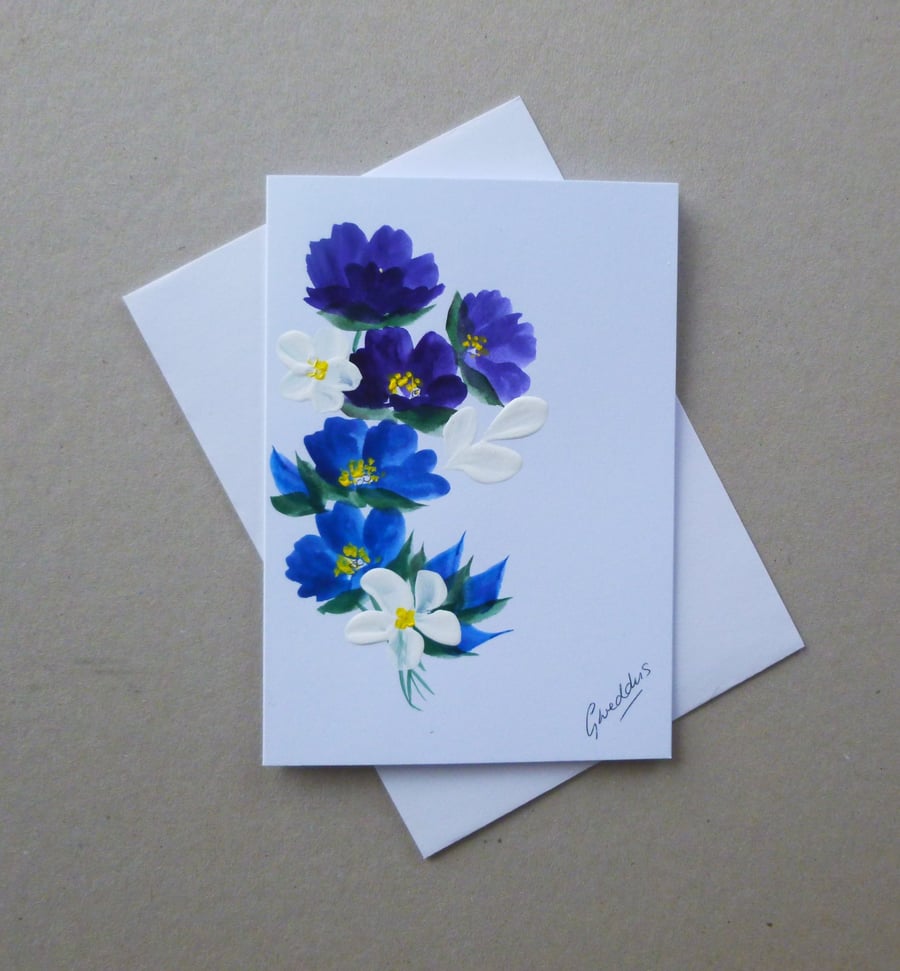 hand painted floral blank greetings card ( ref FA 117 B3 )