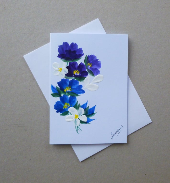 hand painted floral blank greetings card ( ref FA 117 B3 )