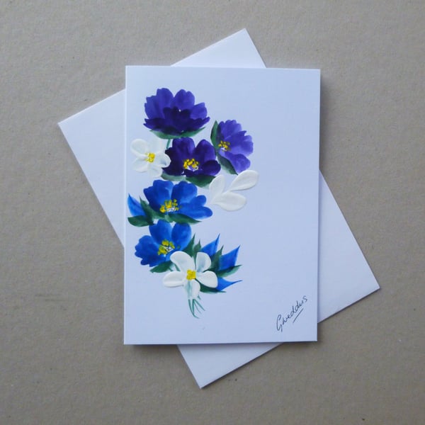 hand painted floral blank greetings card ( ref FA 117 B3 )