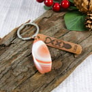 Bag Charm, Copper Bar Laser Engraved Love Spoon and Cariad with Carnelian
