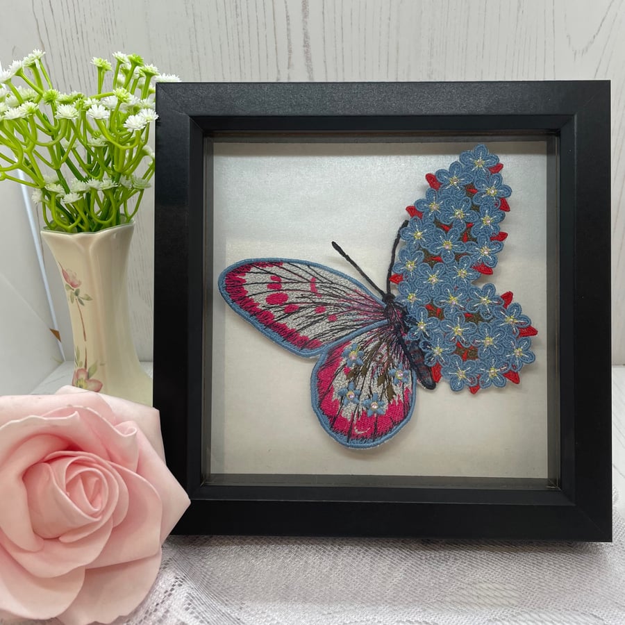 Bluebell Machine Embroidered Butterfly Framed PB10