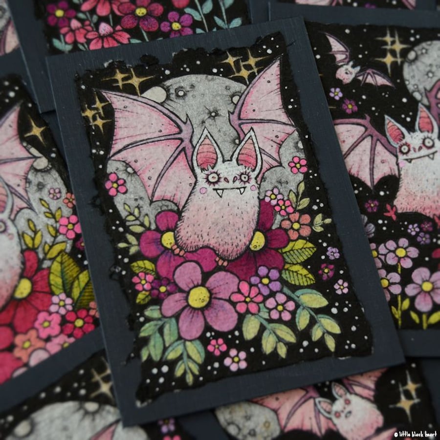 spring blossom bat - original aceo illustration