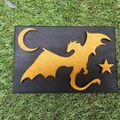 Flying dragon, moon and star handmade wooden trinket, jewellery, trinket box