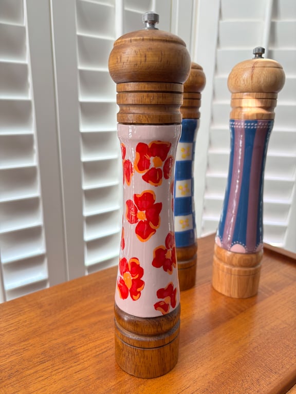 Hand painted 10 inch tall salt or pepper mill, salt grinder,colourful salt mill