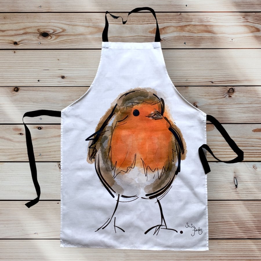 Robin Bird Apron, Aprons, Garden Bird Apron, 100% Cotton, Robin Gift, One Size