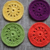 Crochet Coasters in Green Yellow Orange & Purple